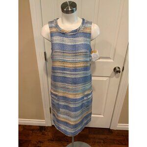 Akemi + Kin Anthropologie Blue Striped Tweed Sleeveless Shift Dress, Size 2